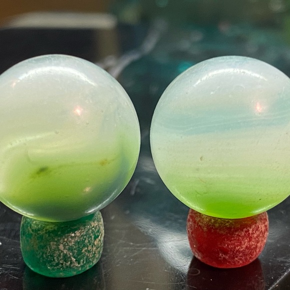 2 vintage tri lite light green & white phantom conqueror marbles - Picture 5 of 9